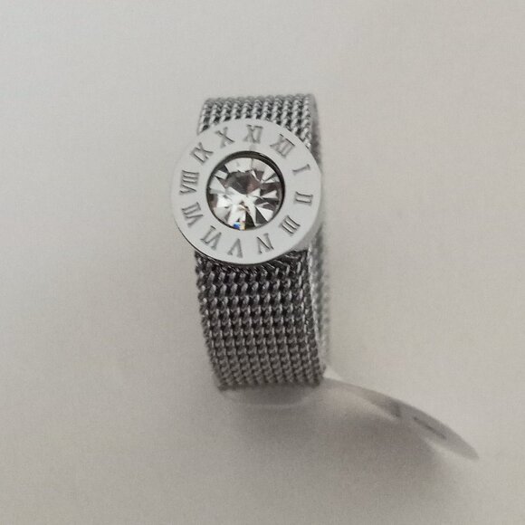 Nevaeh Silver mesh strap roman numeral stone stainless steel ring sz 8 NEW - Picture 2 of 7